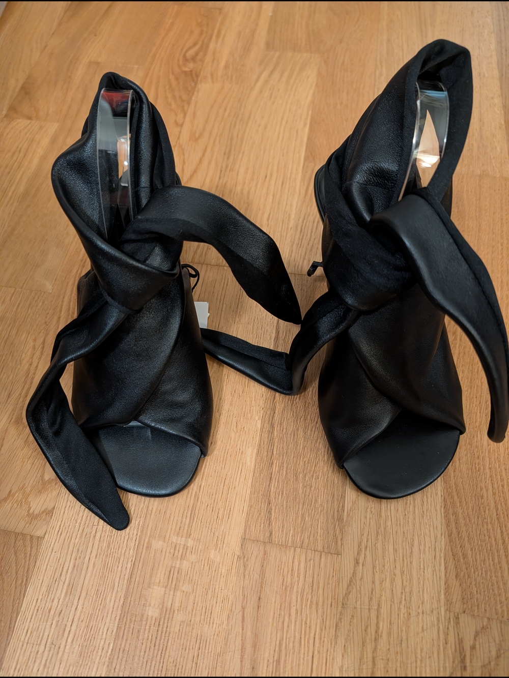 Zara Black Leather Wrap-Tie High Heel Sandals